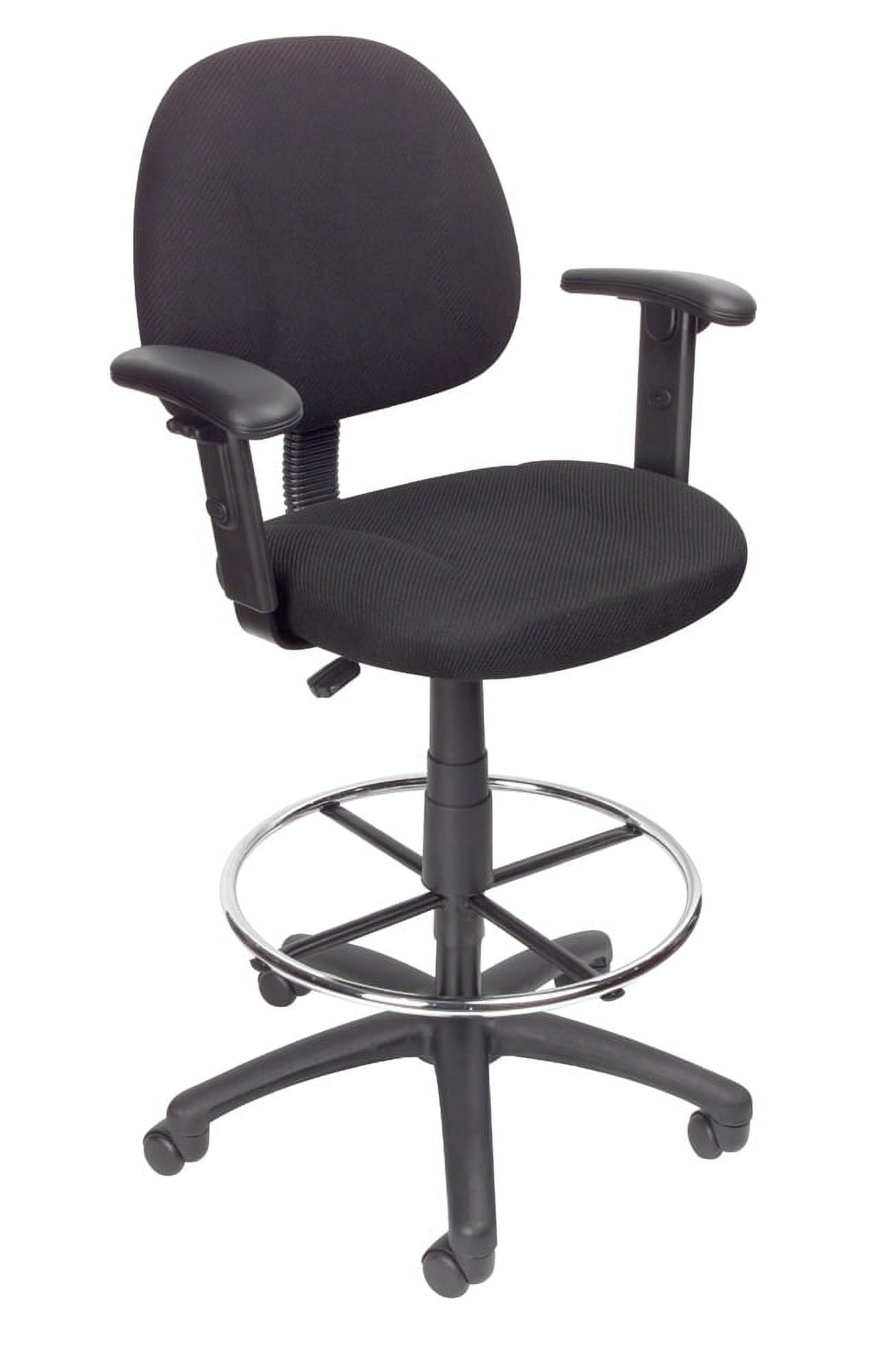 ErgoComfort Black Tweed Drafting Stool with Adjustable Arms and Chrome Footring