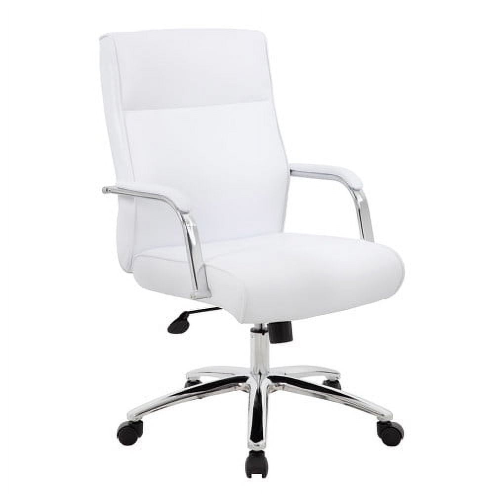 White Leather Executive Swivel Office Chair with Chrome Base