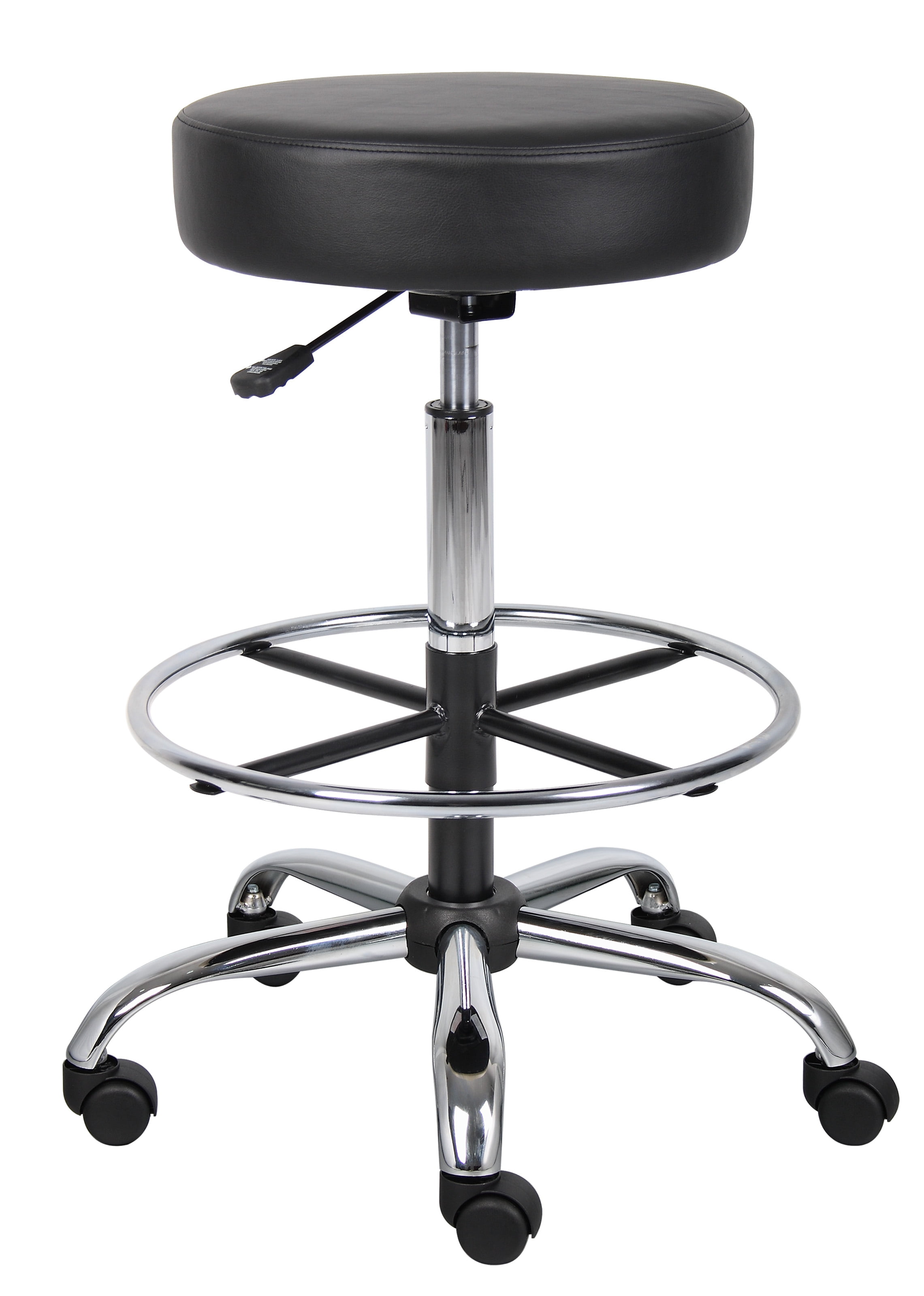 Sleek Adjustable Black Leather Swivel Drafting Stool