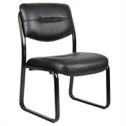 Boss Office Leather Guest Reception Chair without Arms, Black with Black Steel Sled Frame