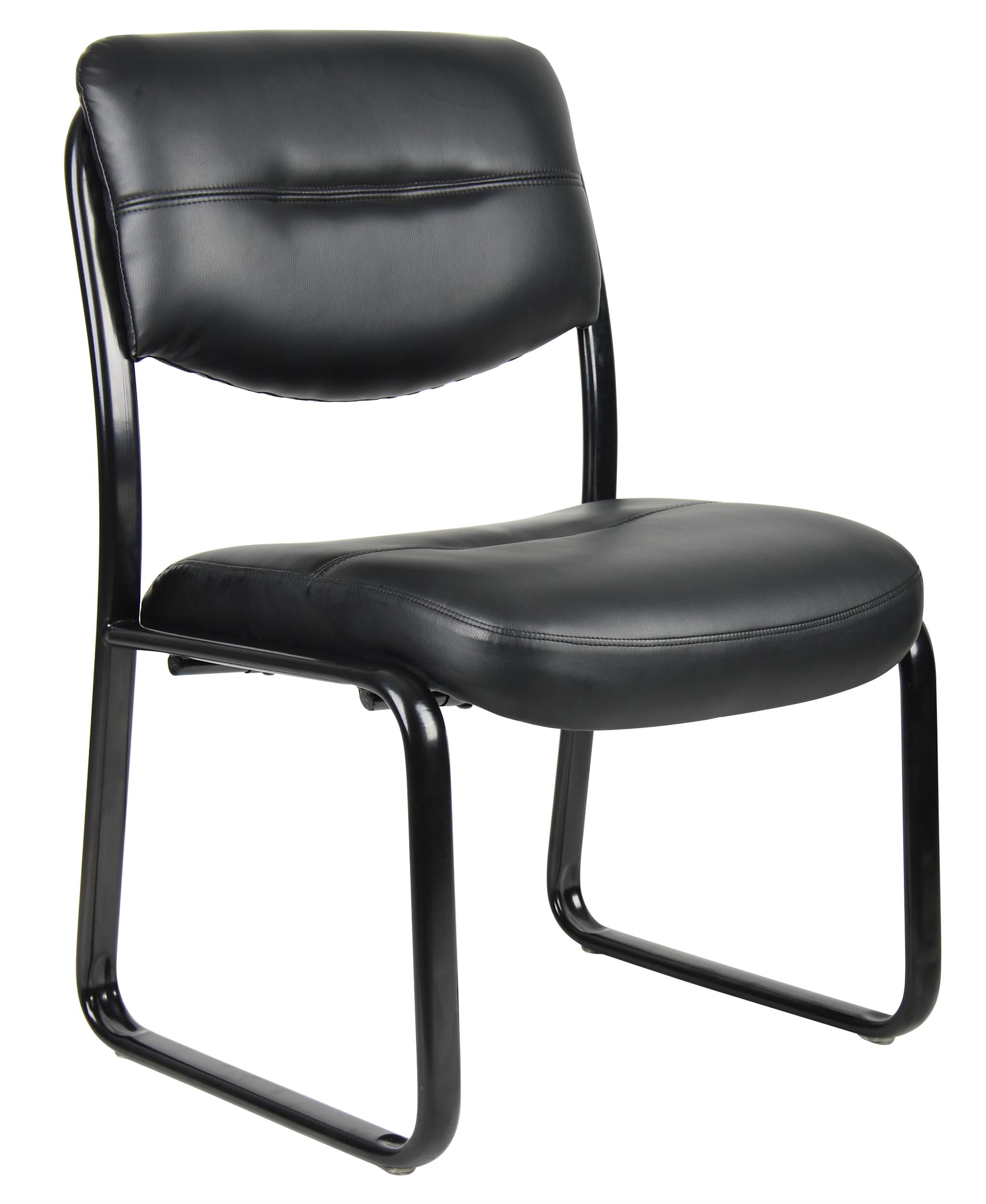 Elegant Black LeatherPlus Armless Guest Chair with Metal Sled Base