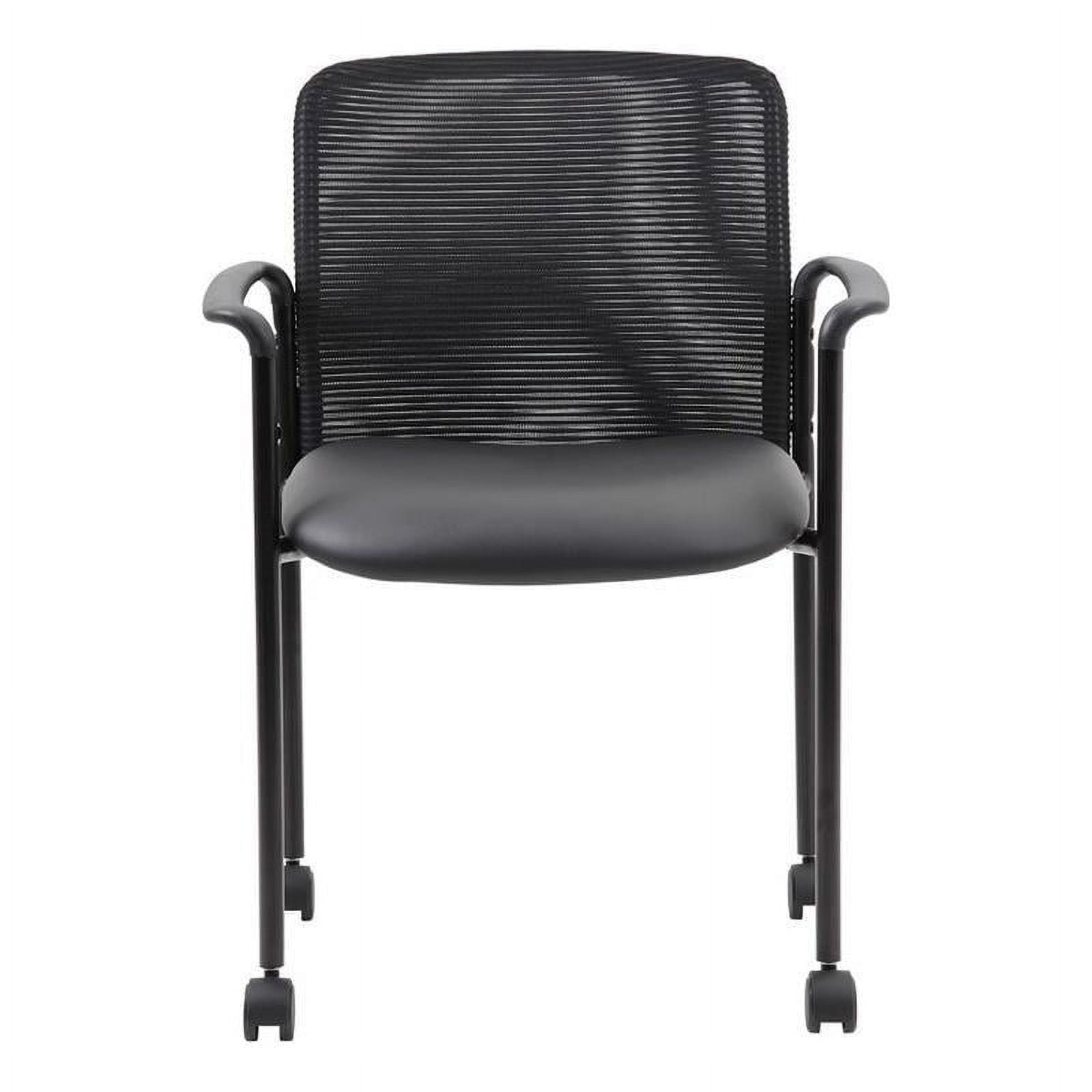 Black Mesh Guest Chair with Fixed Arms and Metal Frame