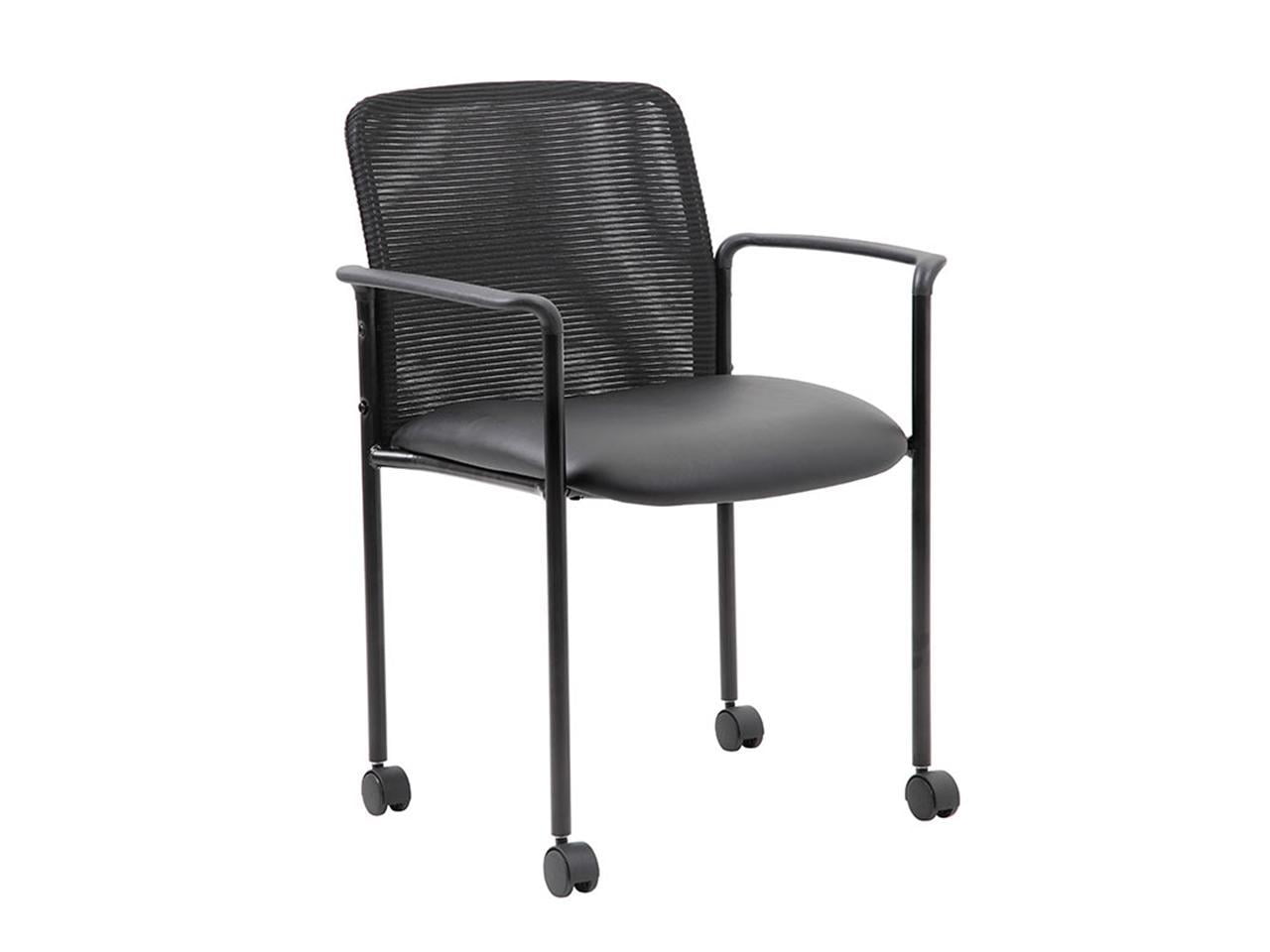 Black Mesh Guest Chair with Fixed Arms and Metal Frame