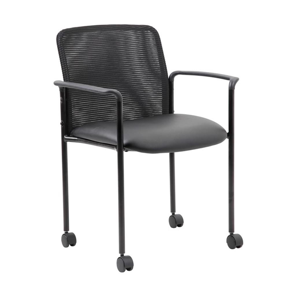 Black Mesh Guest Chair with Fixed Arms and Metal Frame
