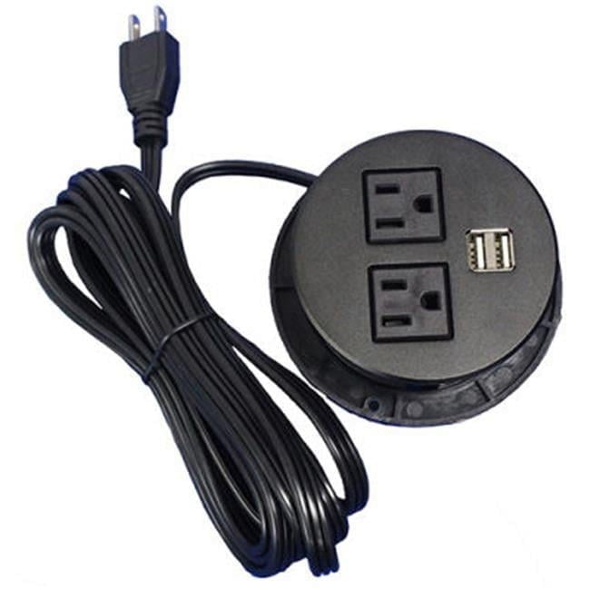 Boss Office Products Simple System Grommet With 2 Electrical And 2 USB Top Ports, 3" Diameter Silver/Black