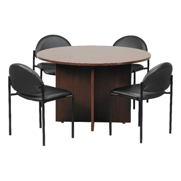 Boss Office Products 42"W Conference Table with 4 Stacking Chairs in Mahogany