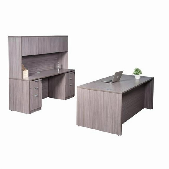 Boss Office Products 66" Office Suite with 2 File Pedestals in Driftwood