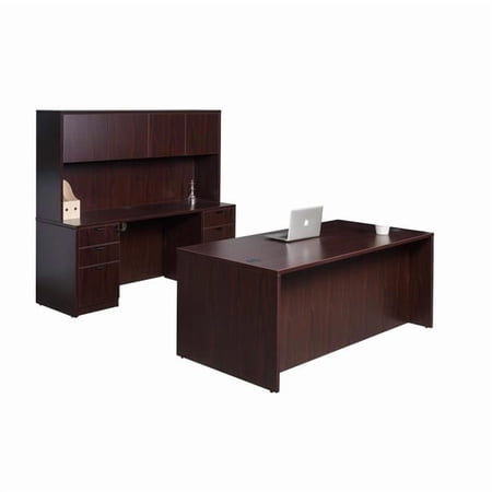 Boss Office Products 66" Office Suite with 2 File Pedestals in Mahogany