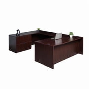 Boss Office Products 66 U-Shape Desk with Lateral File in Mahogany