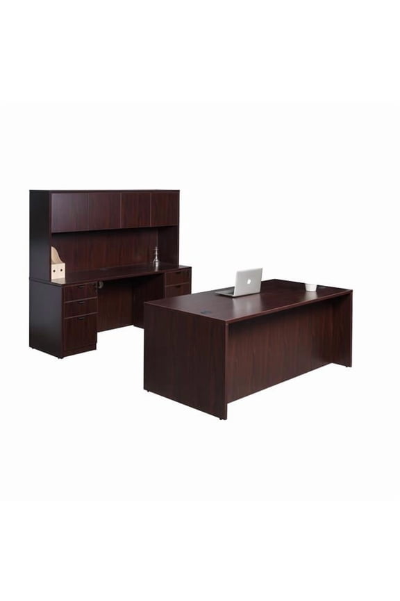 71" Office Suite with 2 File Pedestals in Mahogany