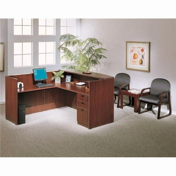 Boss Office Products 71" Reception L-Shape Desk with File Pedestal in Mahogany