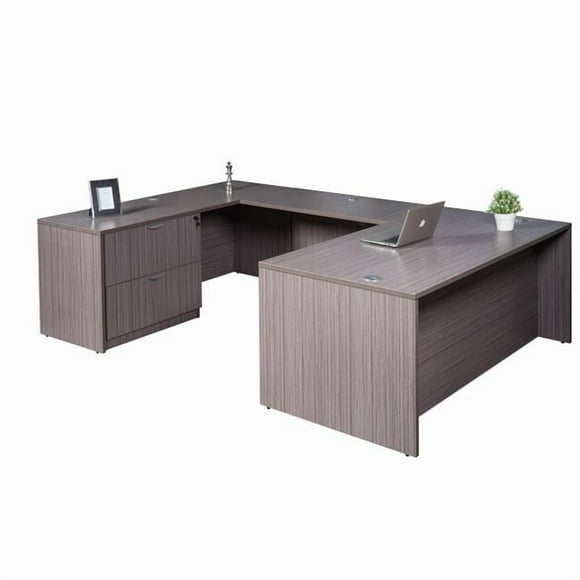 Boss Office Products 71" U-Shape Desk with 2 Drawer Lateral File in Driftwood