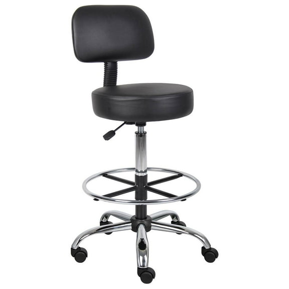 Boss Office Products Antimicrobial Vinyl Midback Medical/Drafting Stool, Black