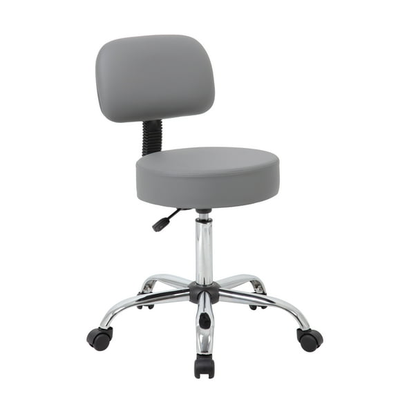 Boss Office Products Antimicrobial Vinyl Midback Medical Rolling Stool, Grey