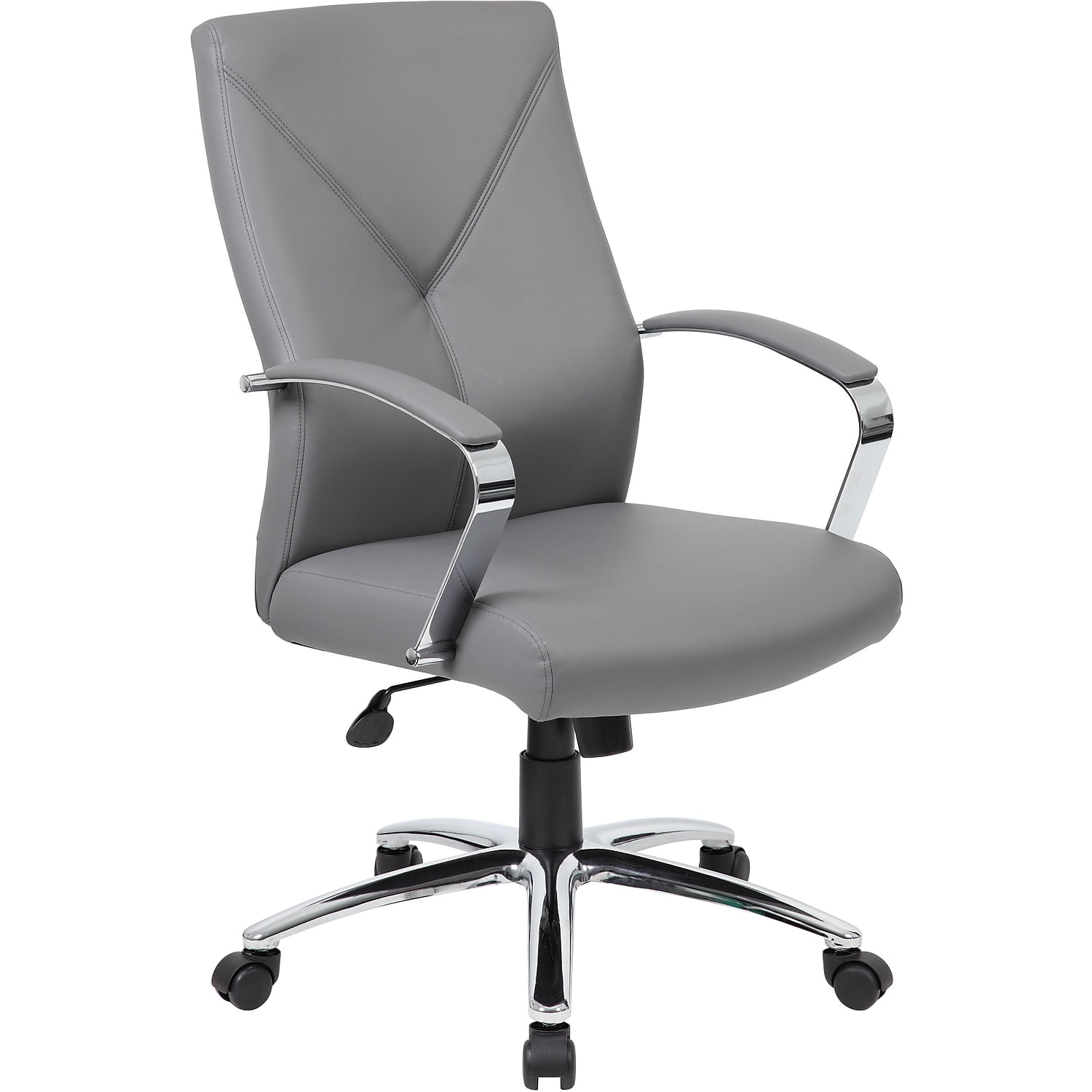 Gray Leather High Back Executive Swivel Chair with Fixed Arms