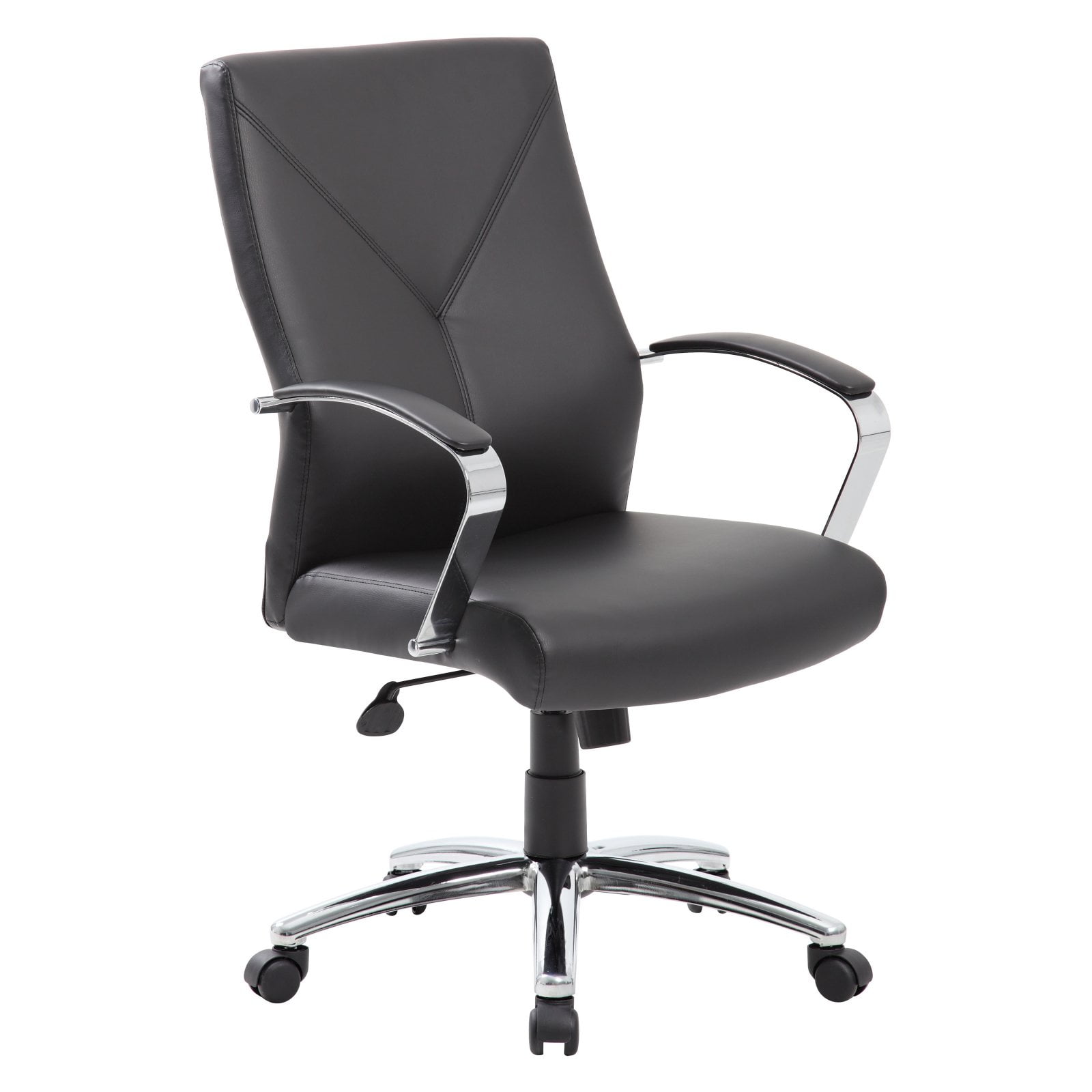 Gray Leather High Back Executive Swivel Chair with Fixed Arms
