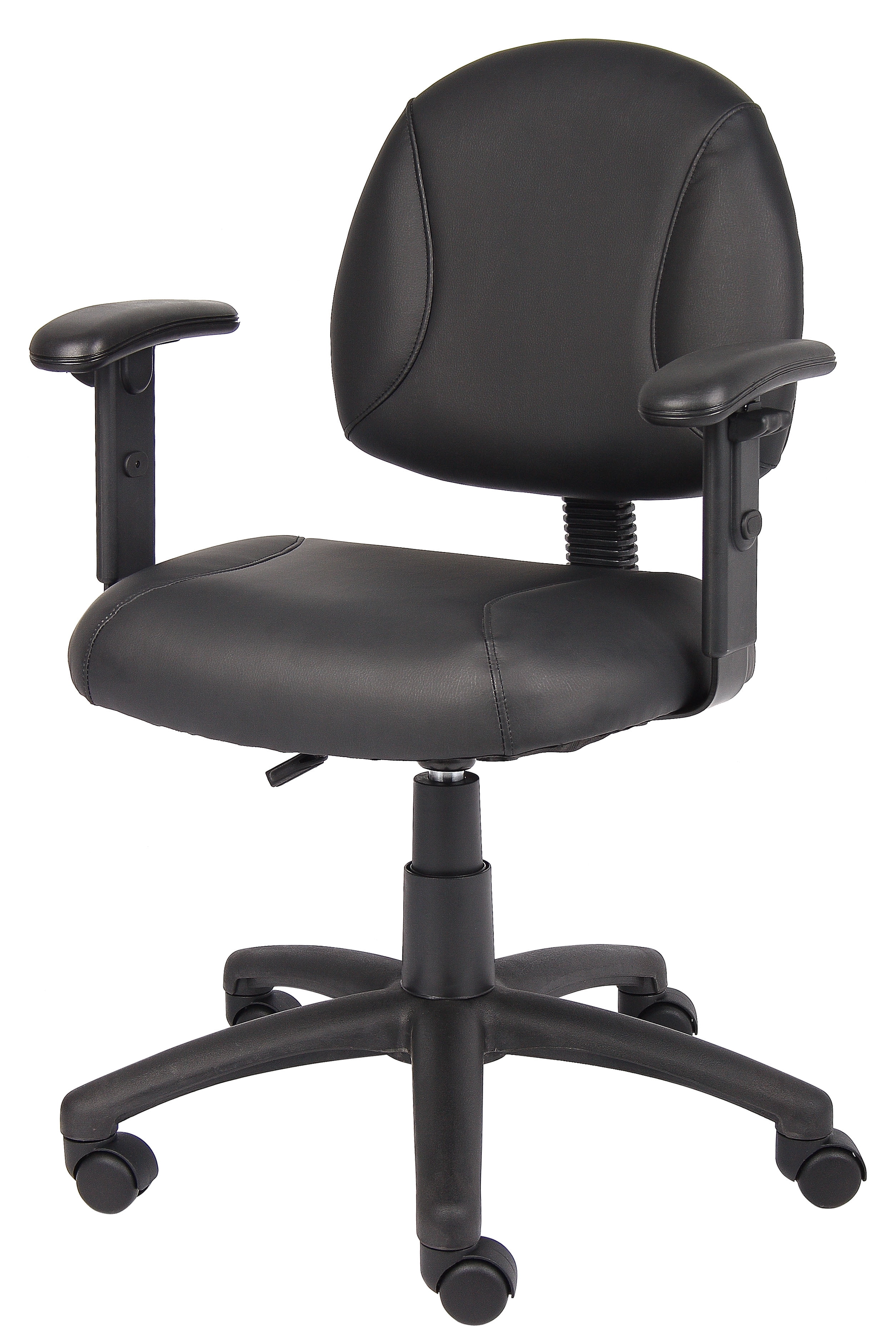 Ergonomic Black Leather Task Chair with Adjustable Arms