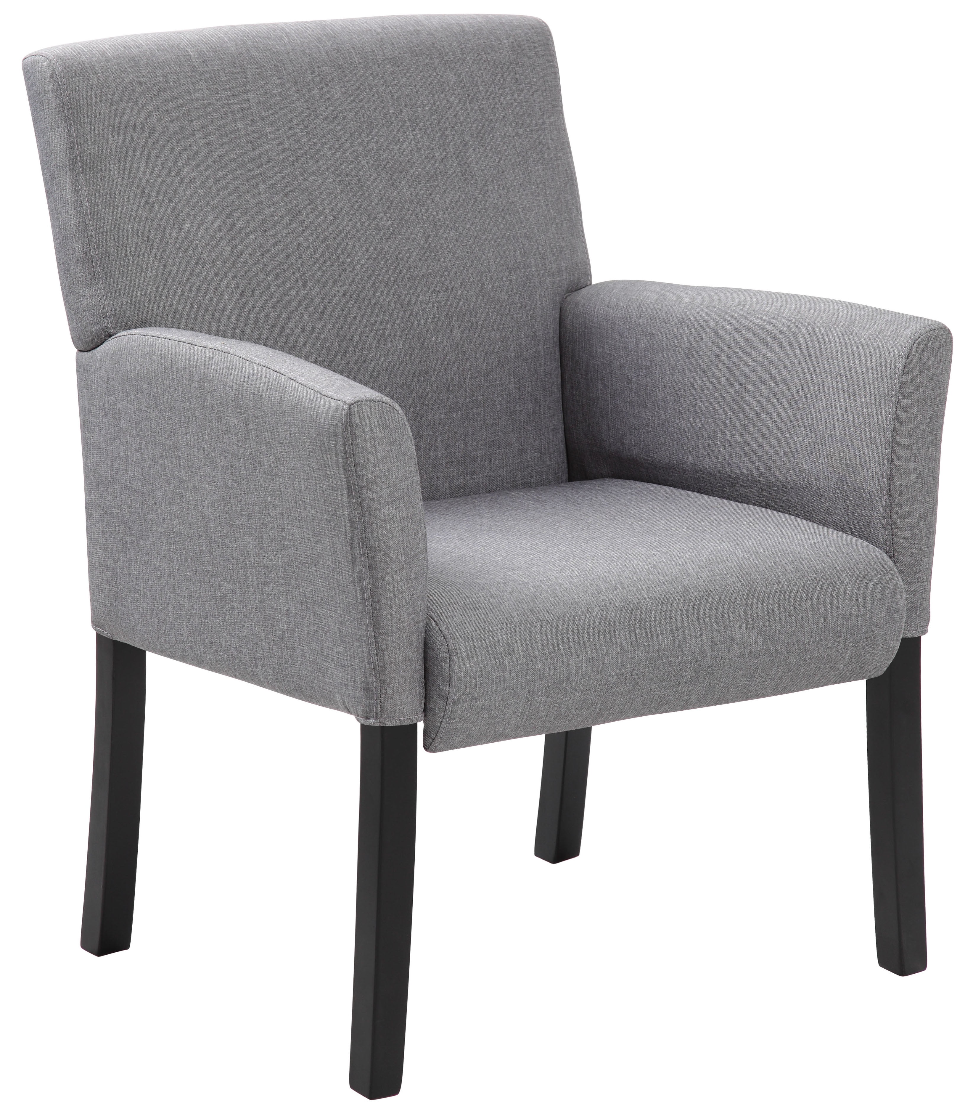 Elegant Medium Gray Linen Upholstered Guest Chair with Black Wood Legs