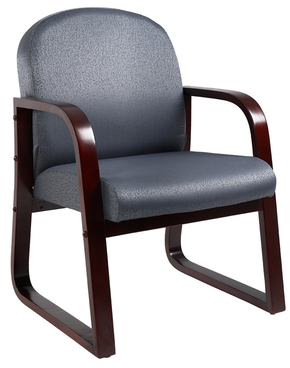Elegant Mahogany Finish Reception Chair with Thick Cushions in Gray