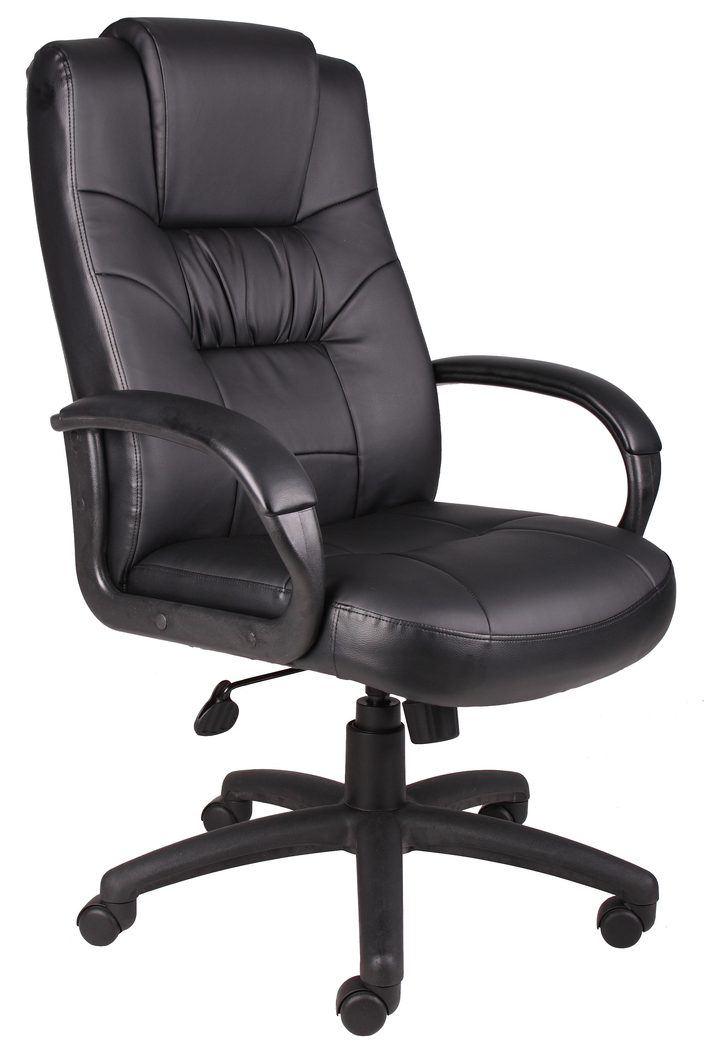 Black High Back Leather Executive Swivel Chair with Fixed Arms