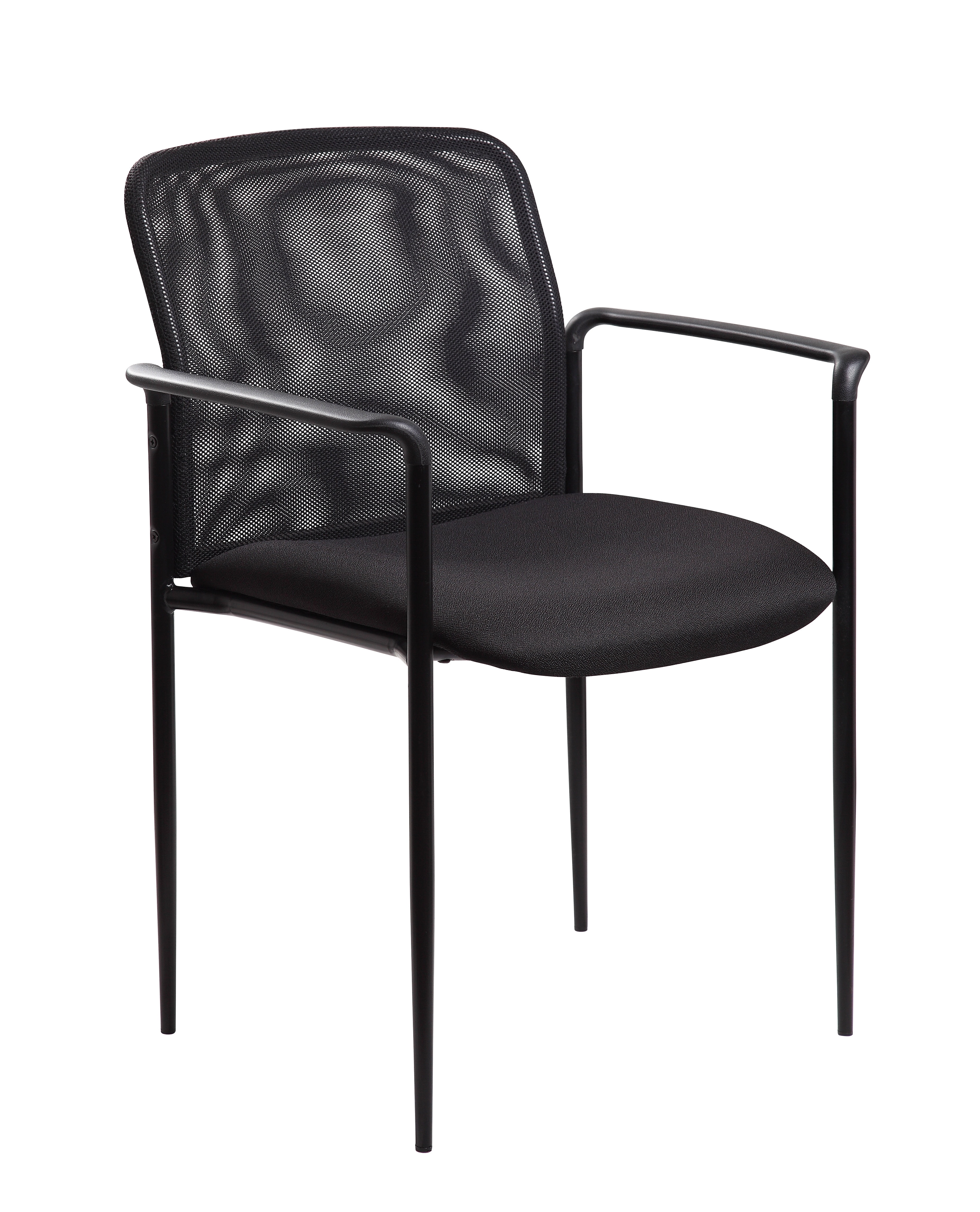 Sleek Black Mesh Guest Chair with Fixed Arms and Metal Frame