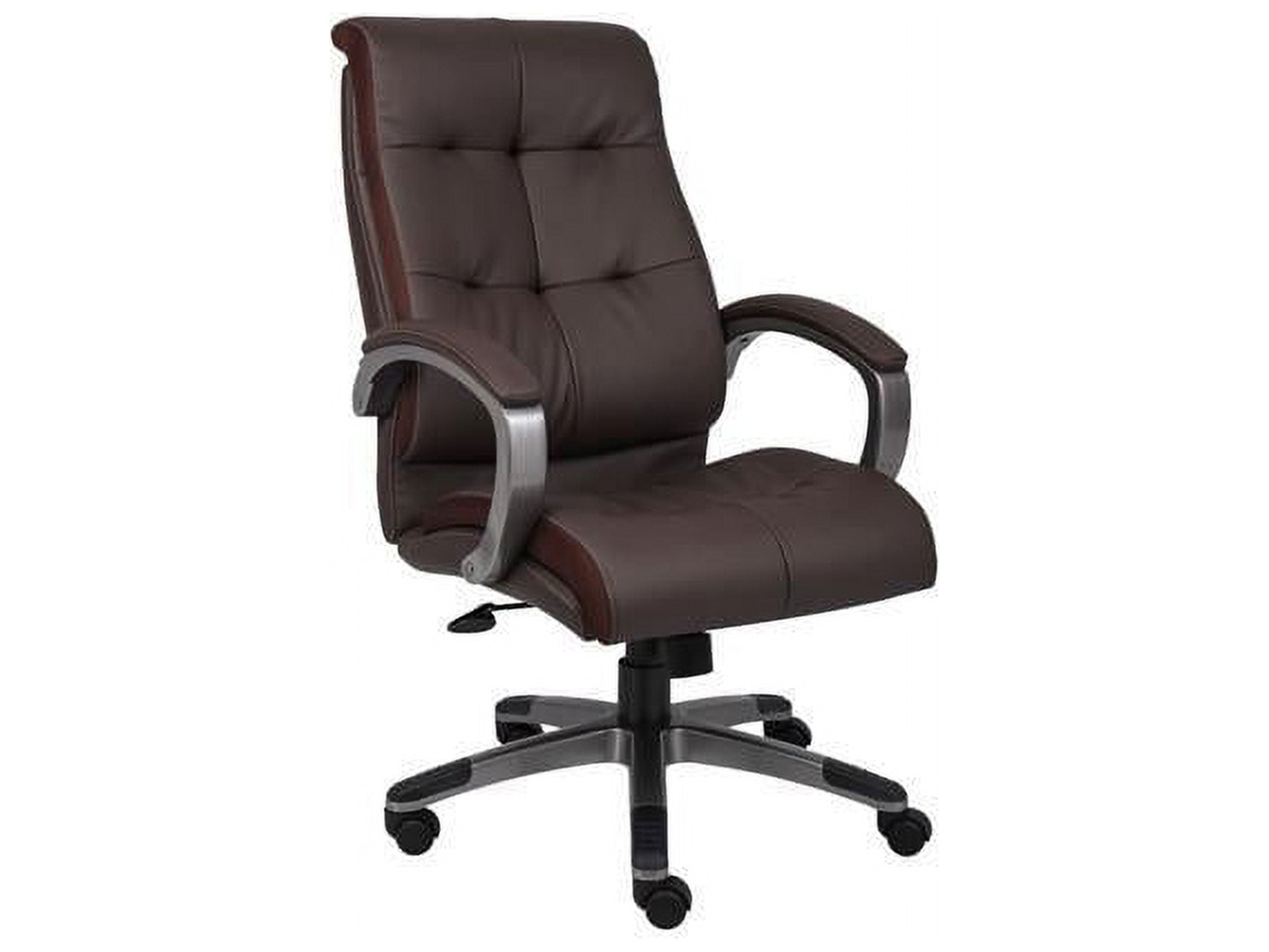 Pewter-Finished Brown LeatherPlus High-Back Ergonomic Executive Chair
