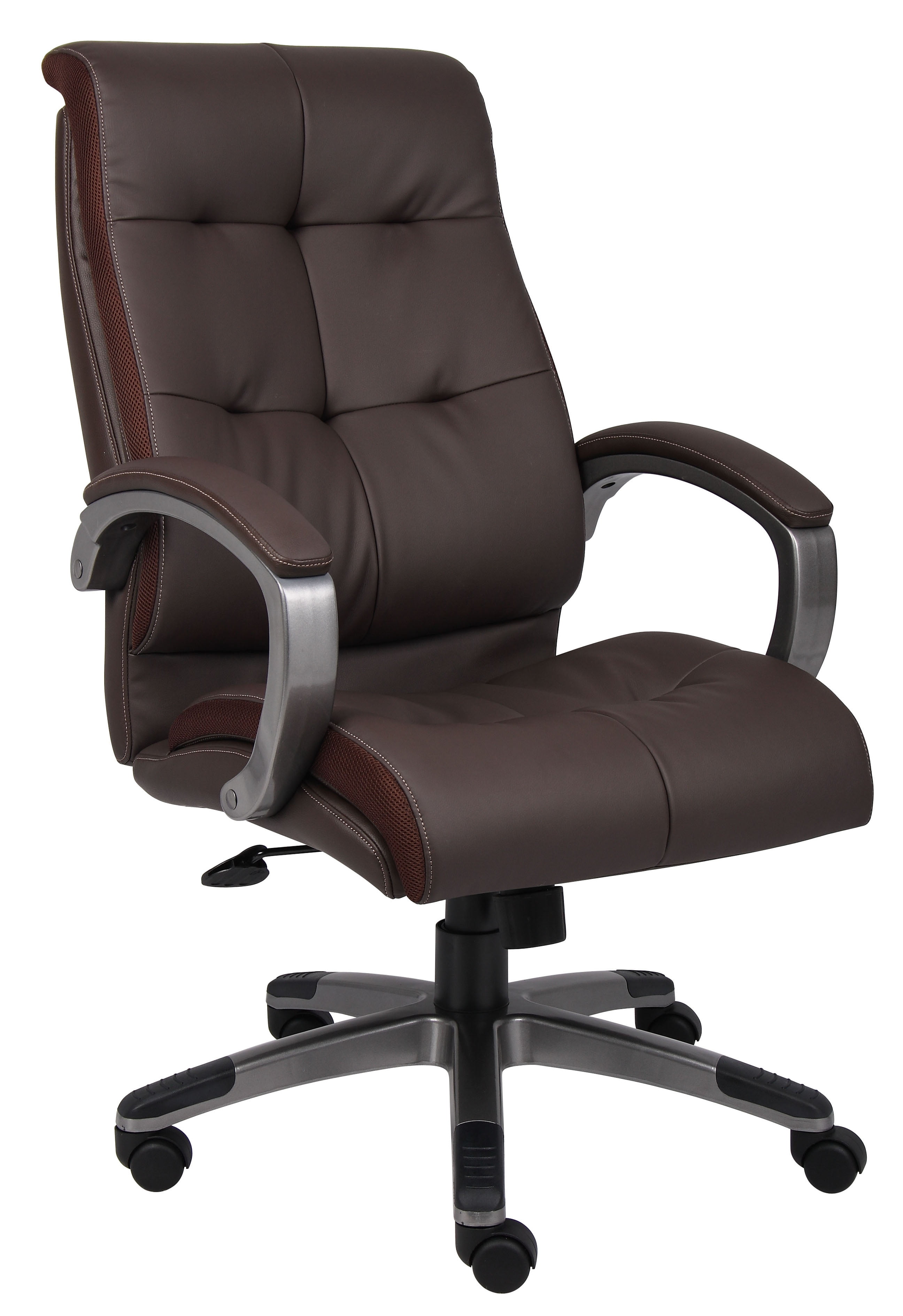 Pewter-Finished Brown LeatherPlus High-Back Ergonomic Executive Chair