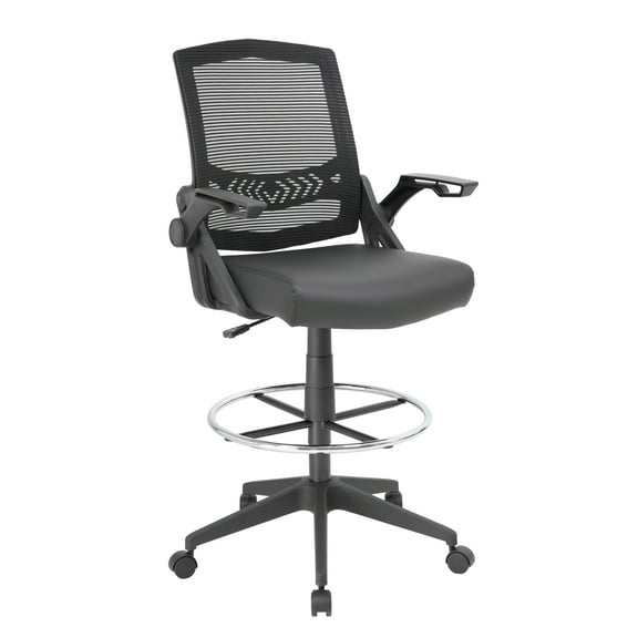 Boss Office Products Flip Arm Mesh Drafting Stool with Casters, Black