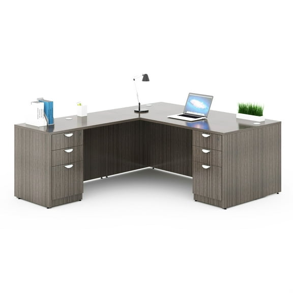 Boss Office Products Holland Suite Desk And Credenza With Dual File Storage Pedestals, Driftwood