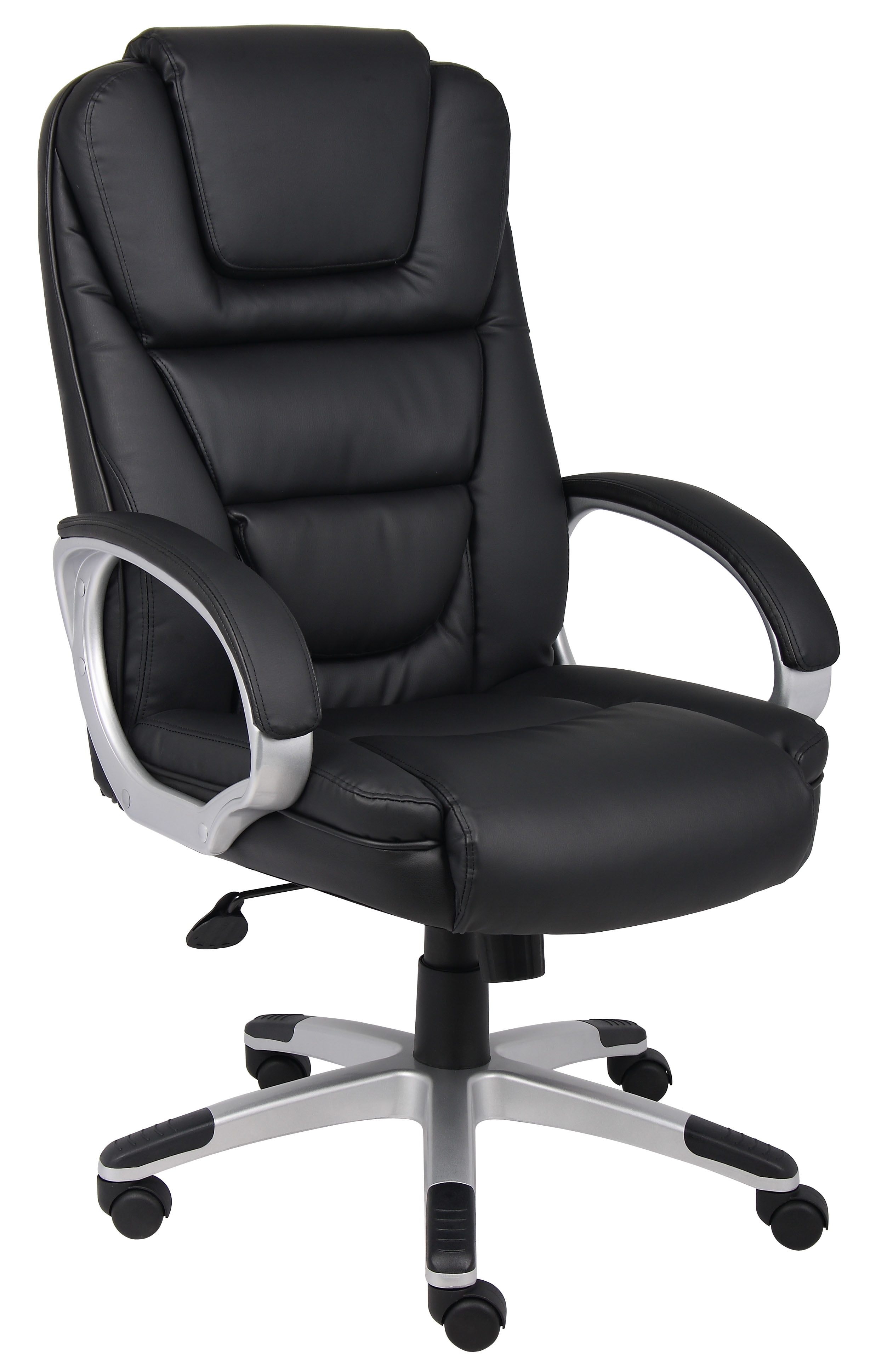Ergonomic High-Back Swivel Executive Chair in Black LeatherPlus