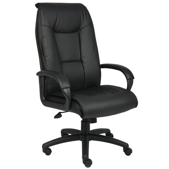 Boss Office Products LeatherPlus High Back Office Adjustable Executive Chair with Casters, Black