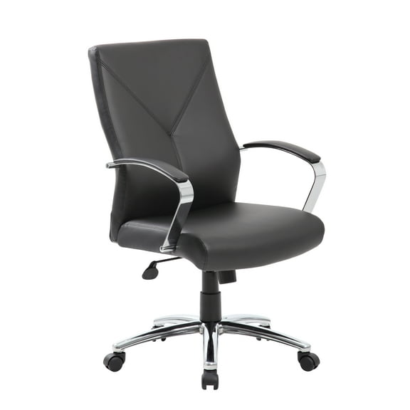 Boss Office Products LeatherPlus Home Office Adjustable Executive Chair with Casters, Black