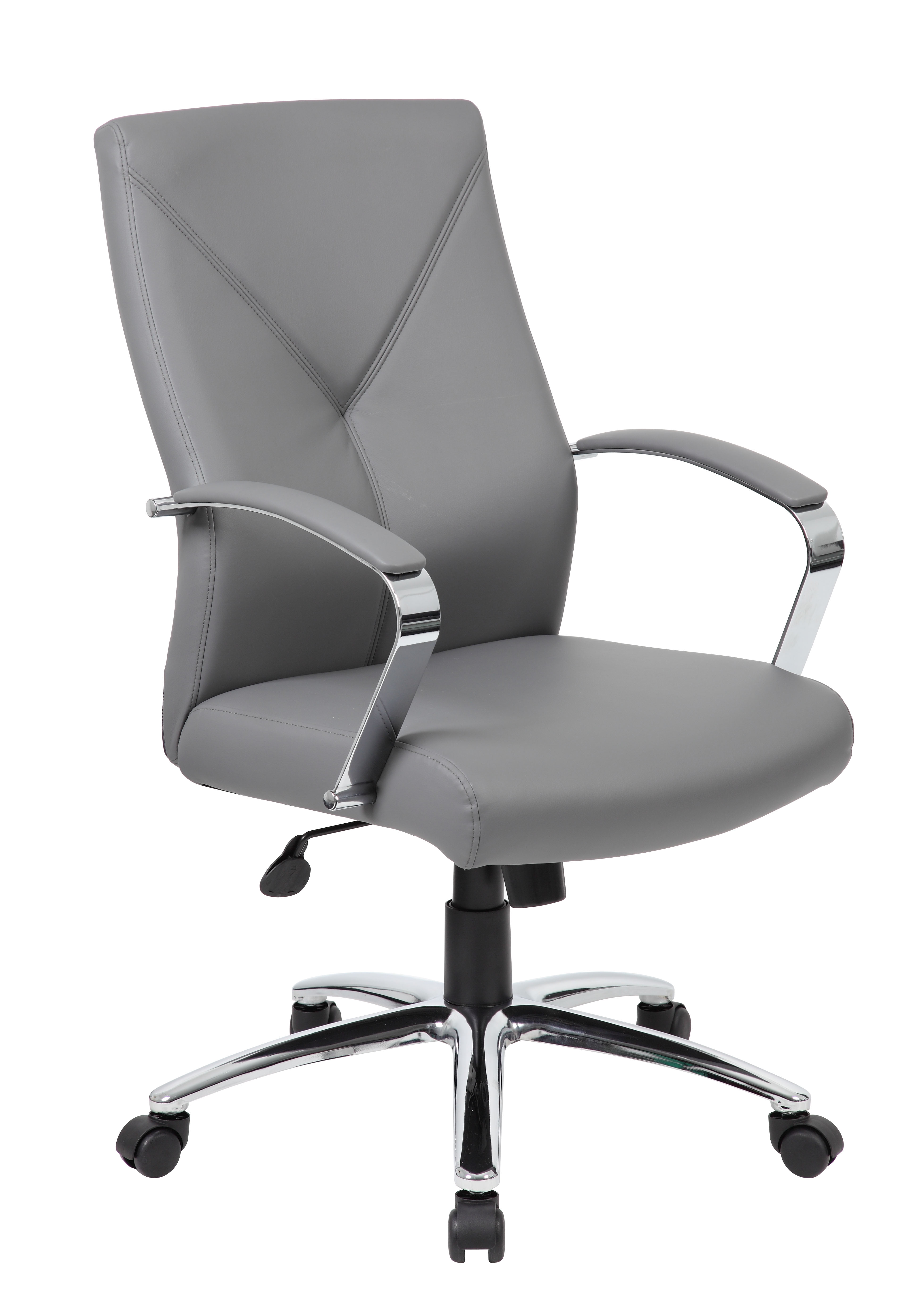 Gray Leather High Back Executive Swivel Chair with Fixed Arms