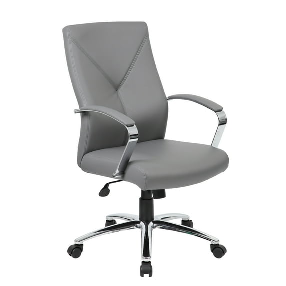 Boss Office Products LeatherPlus Home Office Adjustable Executive Chair with Casters, Grey
