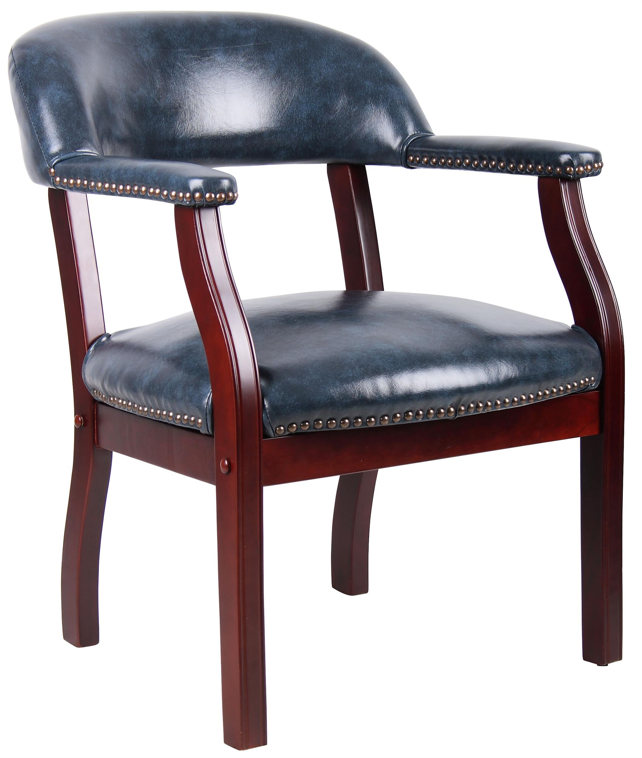 Boss Office Products Mahogany Captain's Guest Chair, Blue