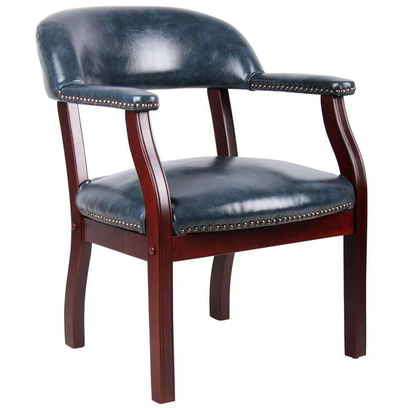Boss Office Products Mahogany Captain's Guest Chair, Blue