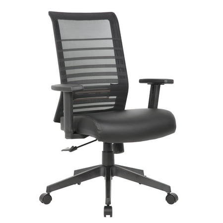 Boss Office Products Mesh Back Vinyl Task Chair with Adjustable Arm in Black