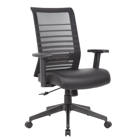 Boss Office Products Mesh Back Vinyl Task Chair with Adjustable Arm in Black