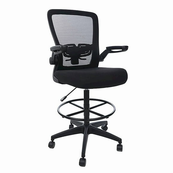 Boss Office Products Mesh Mid Back Flip Arm Desk Chair with Casters, Black