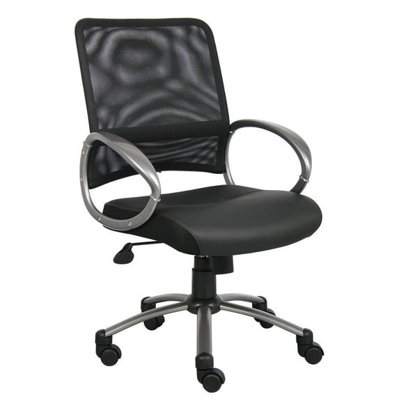 Boss Office Products Mesh Task Office Chair with Pewter Finish and Casters, Black