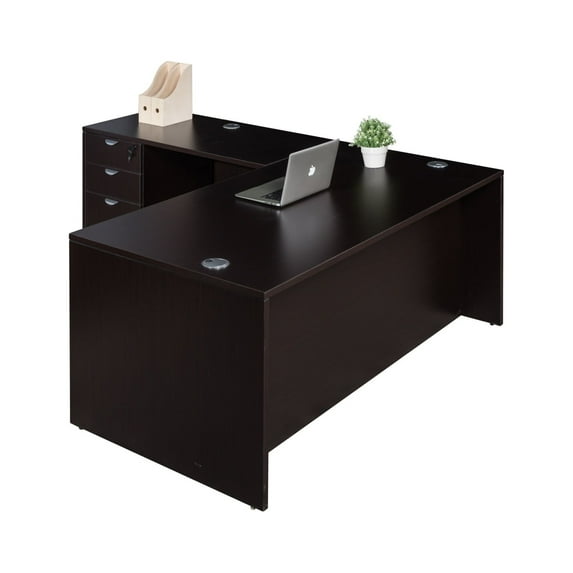 Boss Office Products Mocha 42 inch Executive L-Shape Corner Desk with File Storage Pedestal