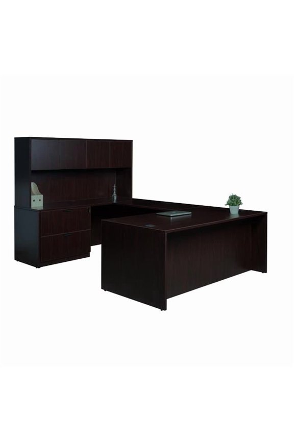 Mocha 66 inch Executive U-Shape Desk with Lateral File Storage and Hutch