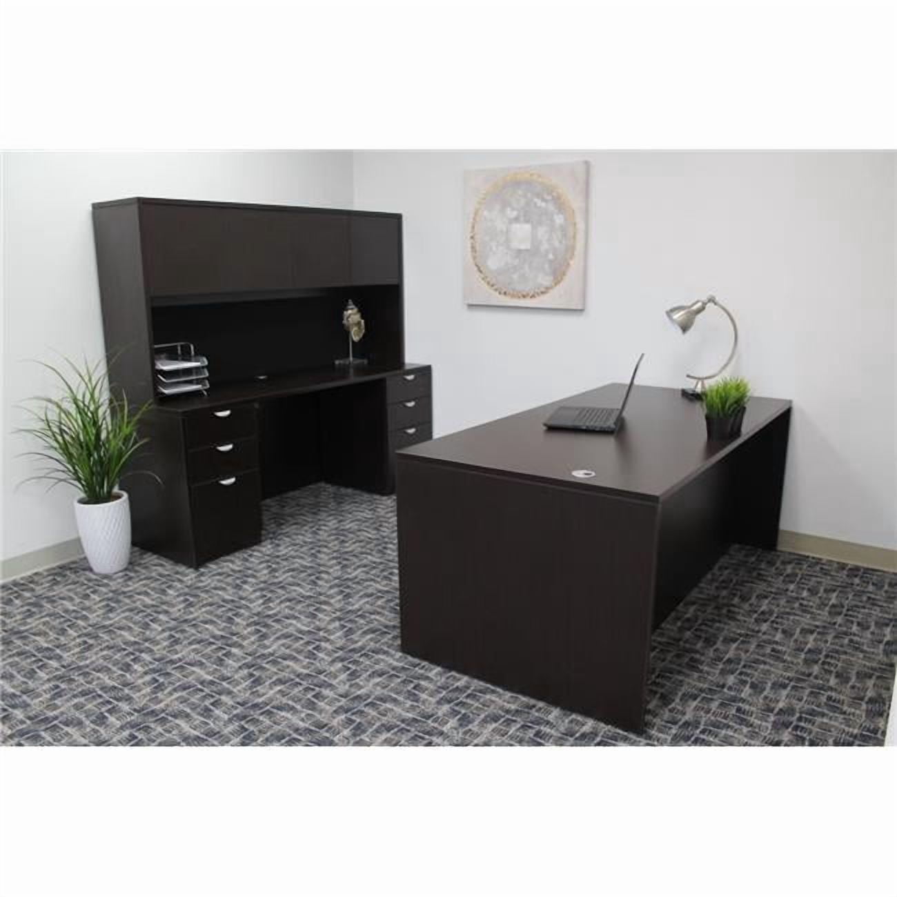 Boss Office Products Mocha 71 inch Executive Desk and Credenza with Dual File Storage Pedestal and Hutch