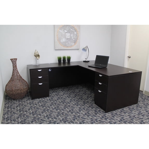 Boss Office Products Mocha 71 inch Executive L-Shape Corner Desk with Dual File Storage Pedestals