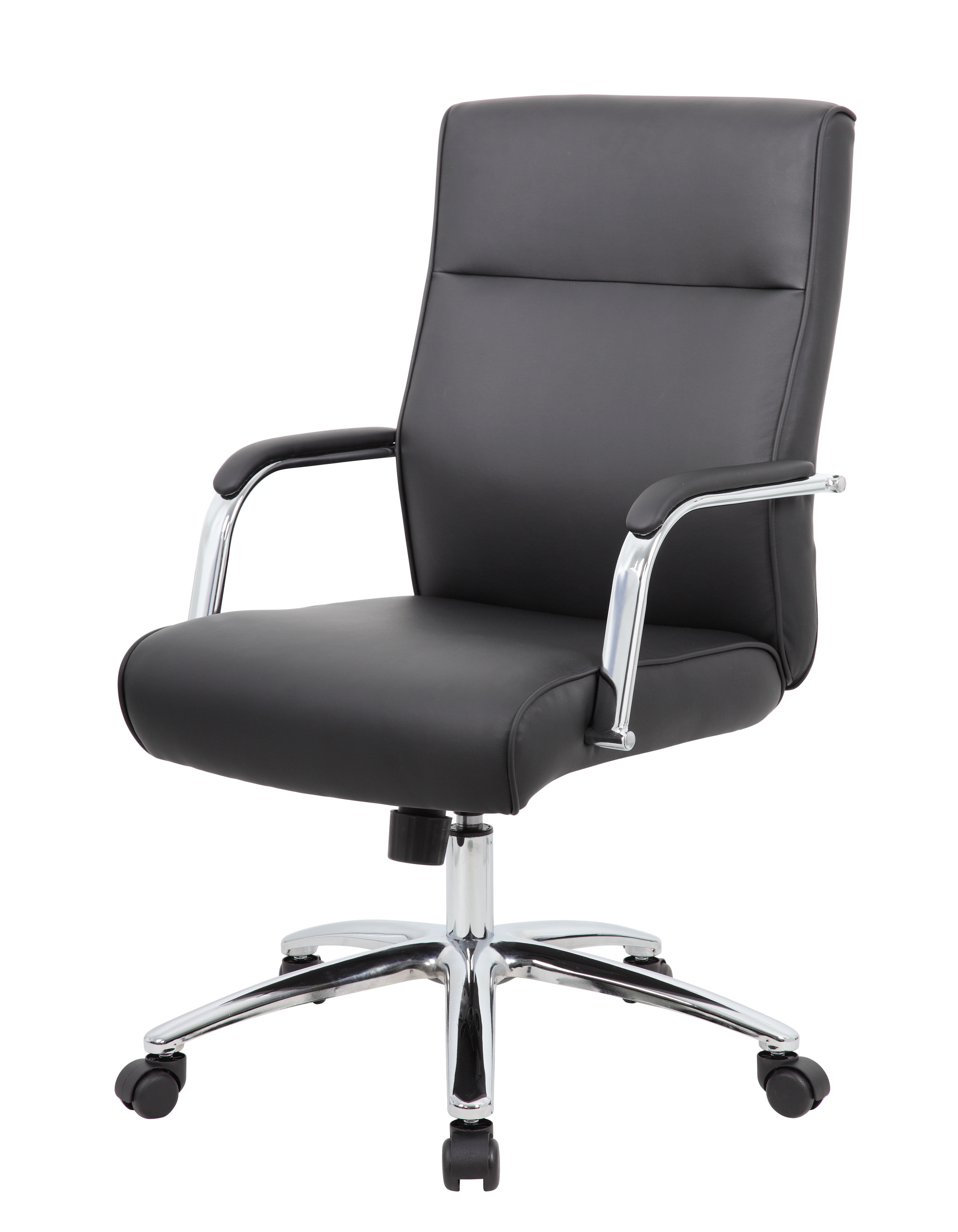 Ergonomic Executive Swivel Office Chair with Fixed Arms in Black Leather and Vinyl