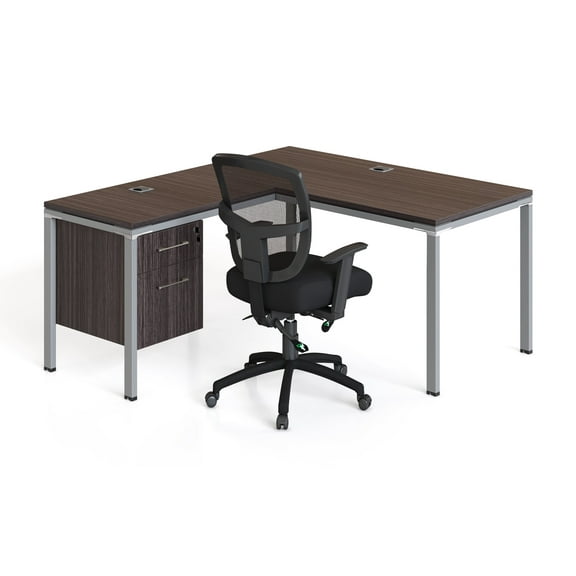 Boss Office Products Simple System 60" x 24" L Desk with (1) Pedestal, Driftwood