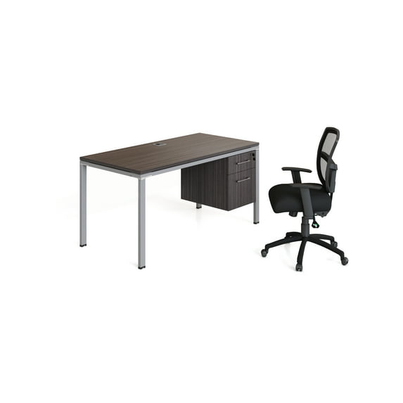 Boss Office Products Simple System 60" x 24" Single Desk with (1) Pedestal, Driftwood