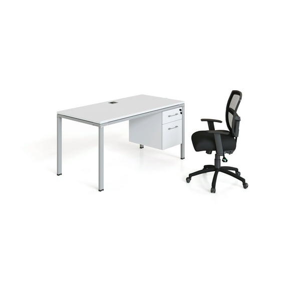 Boss Office Products Simple System 60" x 24" Single Desk with (1) Pedestal, White