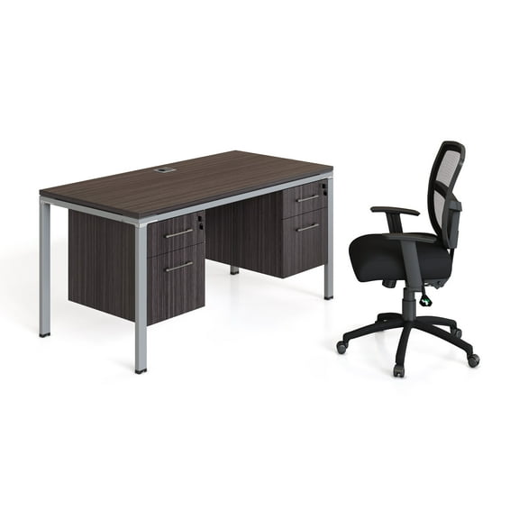 Boss Office Products Simple System 60" x 24" Single Desk with (2) Pedestals, Driftwood