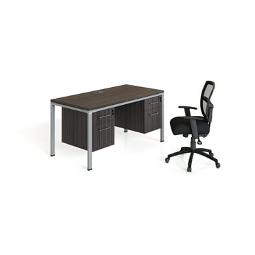 Boss Office Products Simple System 60" x 24" Single Desk with (2) Pedestals, Driftwood